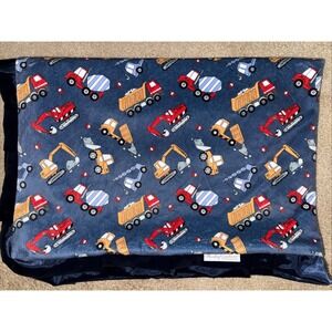 Minky Couture Construction Zone Baby Blanket w/ Blue Satin Lovey Tween 36x50